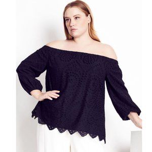 New City Chic  New Black Embroidered  Off Shoulder Top  Size 24W
